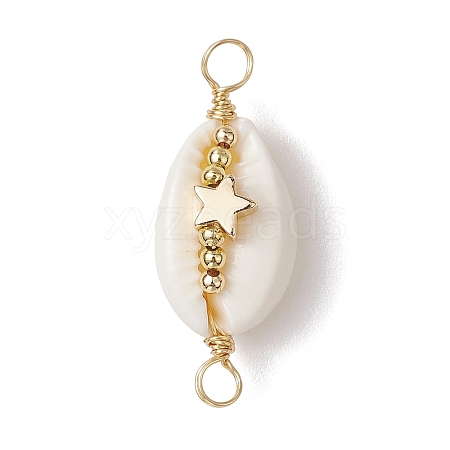 Natural Cowrie Shell Copper Wire Wrapped Shell Shape Connector Charms PALLOY-JF02939-03-1