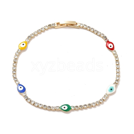 Clear Cubic Zirconia Tennis Bracelet with Enamel Teardrop Evil Eye BJEW-I300-04G-1