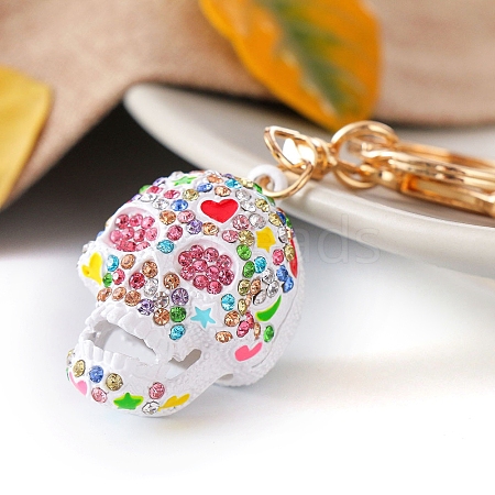 Alloy Rhinestone Skull Pendants Keychain PW-WG6EDB8-03-1