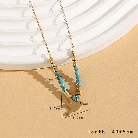 Vintage Christmas Stainless Steel & Synthetic Turquoise Pendant Necklaces for Women HS2328-6-1