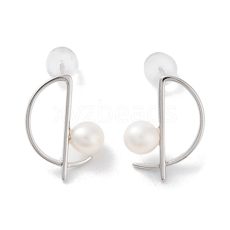 Natural Pearl Stud Earrings for Women EJEW-C083-02P-1