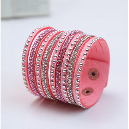 9-row Suede Cord & Rhinestone & Alloy Rivet Wrap Bracelets WG9BE7D-14-1