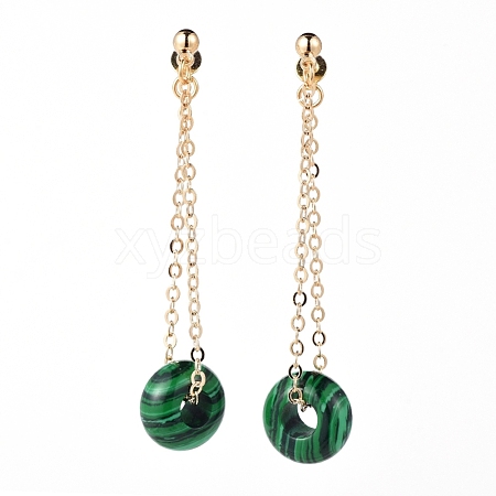 Synthetic Malachite Dangle Stud Earrings EJEW-JE03730-02-1