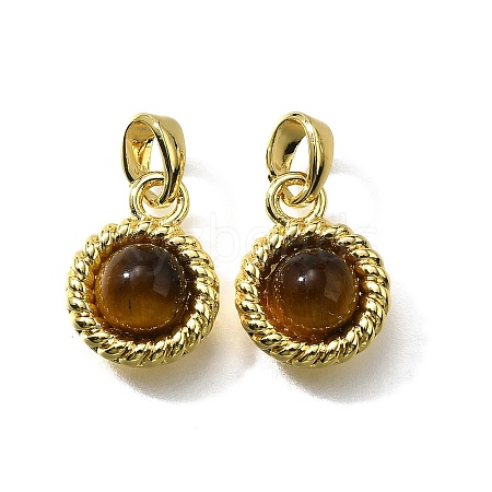 Brass Pave Natural Tiger Eye Pendants KK-K398-18G-1