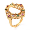 Rack Plating Oval Brass Micro Pave Cubic Zirconia Adjustable Ring Components X-KK-Q819-17G-1