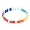 Bohemian Rainbow Glass Flat Double-Hole Bead Striped Women's Stretch Bracelets for Women QS8192-8-1