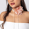1Pc Retro Cloth Rose Flower Waxed Cord Wrap Choker Necklaces for Women NJEW-CP0001-05D-5