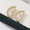 Half Round Brass Micro Pave Clear Cubic Zirconia Stud Earrings EJEW-M077-08G-1