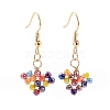 Glass Braided Heart Dangle Earrings EJEW-JE04869-1