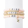 5Pcs 5 Style Word Kiss Love Me Acrylic Stretch Bracelets Set with Heart Rose Enamel Charms BJEW-JB08681-1