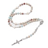 Gemstone Jesus Cross Pendant Rosary Bead Necklaces for Women NJEW-TA00177-4