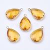 Golden Tone Brass Glass Teardrop Pendants GLAA-M006-A-20G-1