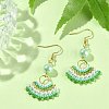 Glass Beaded Fan with Imitation Pearl Dangle Earrings EJEW-MZ00066-3