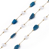 Natural Lapis Lazuli Nugget & Glass Imitation Pearl Beaded Chain CHS-C006-02E-1