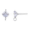 Brass Micro Clear Cubic Zirconia Stud Earring Findings X-KK-R132-065P-NF-3