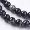 Round Dyed Natural Black Agate Beads Strands G-G582-6mm-07-3