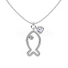 Rhodium Plated Summer Beach 925 Sterling Silver Micro Pave Clear Cubic Zirconia Cable Chain Fish Outline Pendant Necklaces NJEW-Q342-11P-1