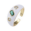 Cubic Zirconia Open Cuff Ring with Enamel RJEW-N035-128E-1