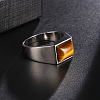 Rectangle Natural Tiger Eye Finger Ring FIND-PW0021-06B-1