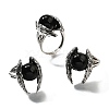 Natural Obsidian Wings Adjustable Rings RJEW-K241-04AS-09-4