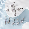 316L Surgical Stainless Steel Clear Cubic Zirconia Curved Barbell Belly Rings WG7644D-02-4