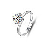 Flat Round Rhodium Plated 925 Sterling Silver Moissanite Finger Rings for Women WG84544-16-4