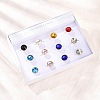 304 Stainless Steel with Glass Cuff Rings for Women RJEW-K309-41C-2