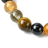 Synthetic Smoky Quartz & Natural Tourmaline & Carnelian & Tiger Eye Round Beaded Stretch Bracelets BJEW-JB10910-04-3