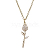 Rose Flower Brass Cubic Zirconia Pendant Necklaces NJEW-JN05055-02-1