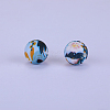 Printed Round with Flower Pattern Silicone Focal Beads SI-JX0056A-163-1