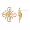 Brass Micro Pave Clear Cubic Zirconia Stud Earrings Findings KK-T062-78G-NF-2