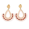 Woven Glass Beaded Teardrop Dangle Stud Earrings EJEW-A105-08G-01-1