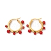Red Enamel Round Beaded Hoop Earrings EJEW-P219-14G-1