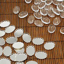 Brass Cabochon Settings and Oval Transparent Clear Glass Cabochons for DIY Jewelry Making KK-MSMC015-14S-RS