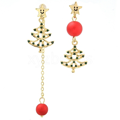 Christmas Tree & Round Alloy & Acrylic Beaded Dangle Stud Earrings for Women EJEW-G406-02G-1