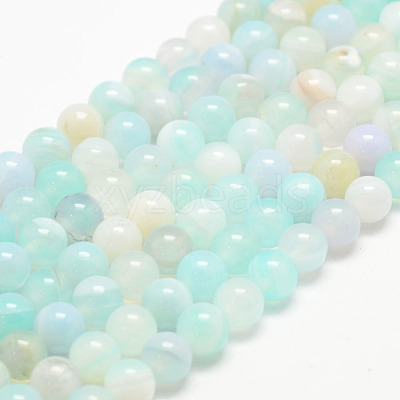 Natural Striped Agate/Banded Agate Bead Strands G-K155-A-6mm-04-1