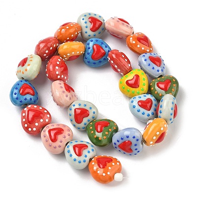 Heart Pattern Handmade Porcelain Enamel Beads PORC-G016-03-1