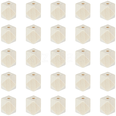 100Pcs Unfinished Wood Faceted Cube Beads WOOD-PA0001-75A-1