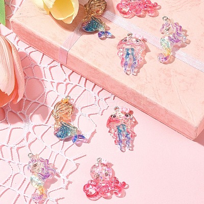 8Pcs 4 Styles Ocean Theme Transparent Resin Pendants CRES-FS0001-17-1