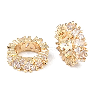 Brass Micro Pave Clear Cubic Zirconia European Beads KK-C142-03LG-1