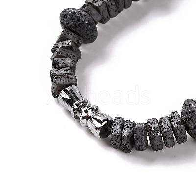 Square & Rondelle Natural Lava Rock Beaded Necklaces NJEW-Q341-11-1