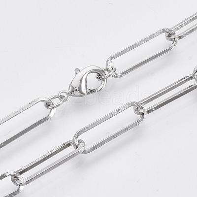 Brass Flat Oval Paperclip Chain Necklace Making MAK-S072-07A-P-1