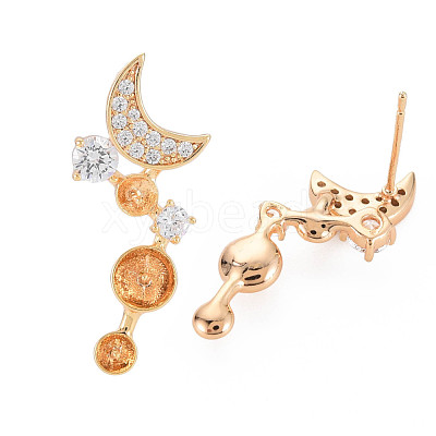 Brass Micro Pave Clear Cubic Zirconia Stud Earring Findings KK-S364-060-1