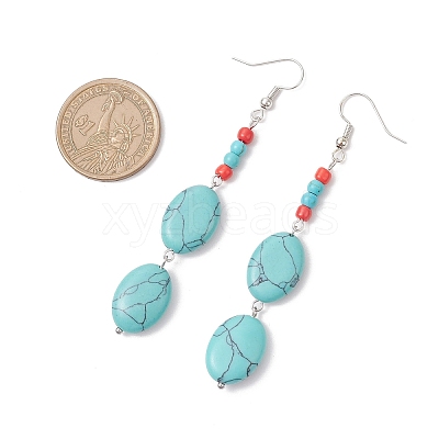 Brass Synthetic Turquoise Dangle Earrings EJEW-JE06535-03-1