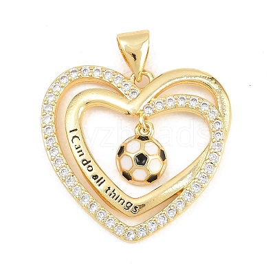 Football Brass Micro Pave Cubic Zirconia Pendants KK-A297-09B-G-1