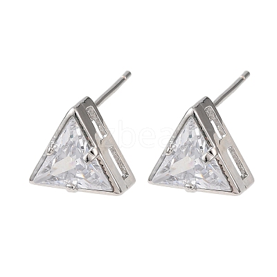 Brass Micro Pave Clear Cubic Zirconia Stud Earrings EJEW-C174-02F-P-1