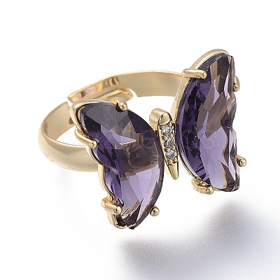 Adjustable Brass Glass Finger Rings RJEW-P148-A01-03-1