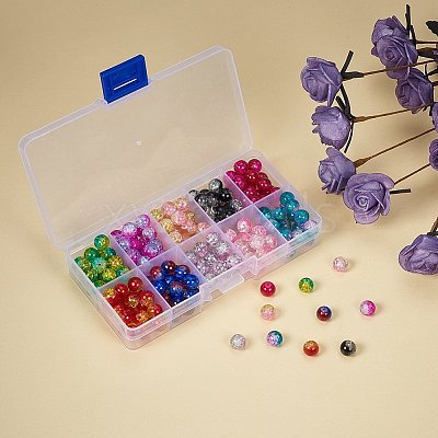 10 Colors Round Transparent Crackle Glass Beads CCG-YW0001-B-1