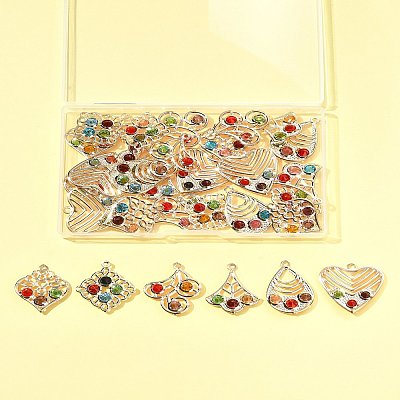 30Pcs 6 Styles Iron & Glass Pendants IFIN-FS0001-52-1