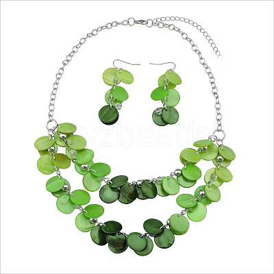 Flat Round Shell Dangle Earrings & Double Layer Necklaces Sets FS-WG04E23-03-1